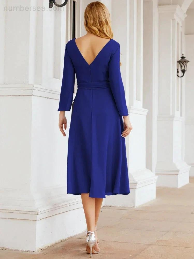 Bridesmaid Dress V-Back Waist Belt Mother of the Bride Wedding Guest SY28031