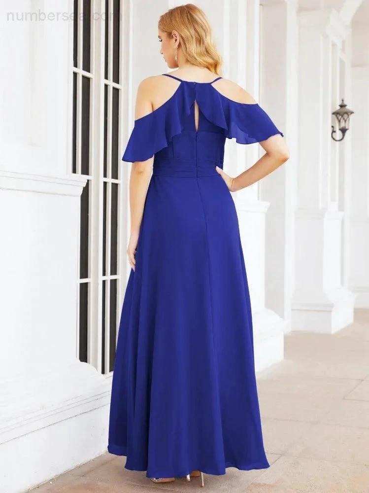 Numbersea Cold Shoulder Long Bridesmaid Dresses Side Slit Formal Prom Gowns Party Wedding 28070