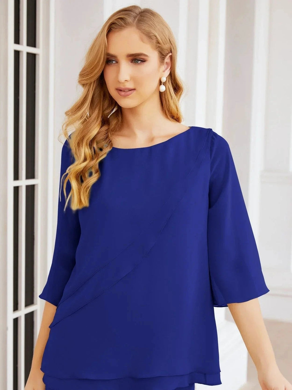 Sunnderly Elegant 2 Piece Mother of The Bride Dress Plus Size Pant Suits Ruffle Layers Sliver Housecoat SY28064