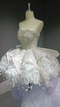 Starry veil feather crystal embellished flower bud dress