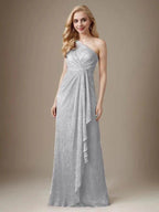 Ruby Sheath One Shoulder Metallic Mesh Dress Mother of the Bride Dress