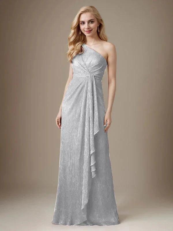 Ruby Sheath One Shoulder Metallic Mesh Dress Mother of the Bride Dress