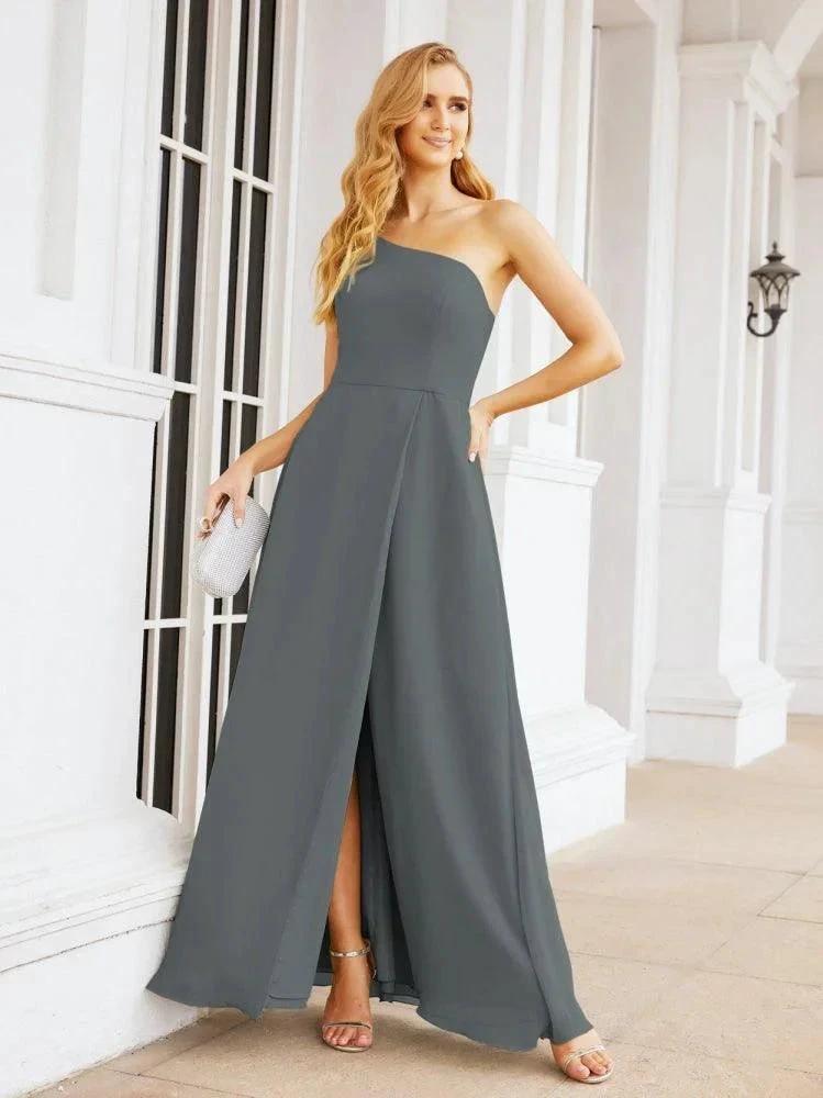 Numbersea Women's One Shoulder Formal Prom Gowns for Mother of The Bride Side Slit Bridesmaid Dresses 28052