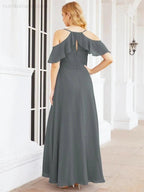 Numbersea Cold Shoulder Long Bridesmaid Dresses Side Slit Formal Prom Gowns Party Wedding 28070
