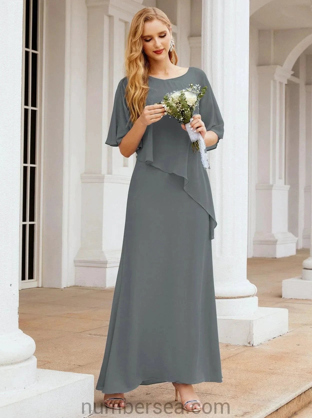Sunnderly Formal Party Gown Dress Long Mother of The Bride Dresses with Ruffle Cape SY28026