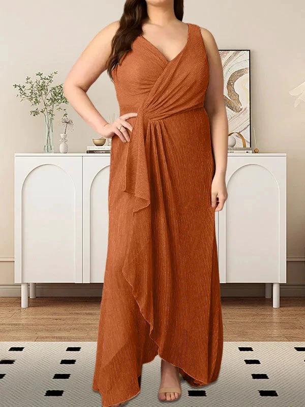 A-Line V-Neck Ruched Metallic Mesh Dress