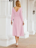 Bridesmaid Dress V-Back Waist Belt Mother of the Bride Wedding Guest SY28031