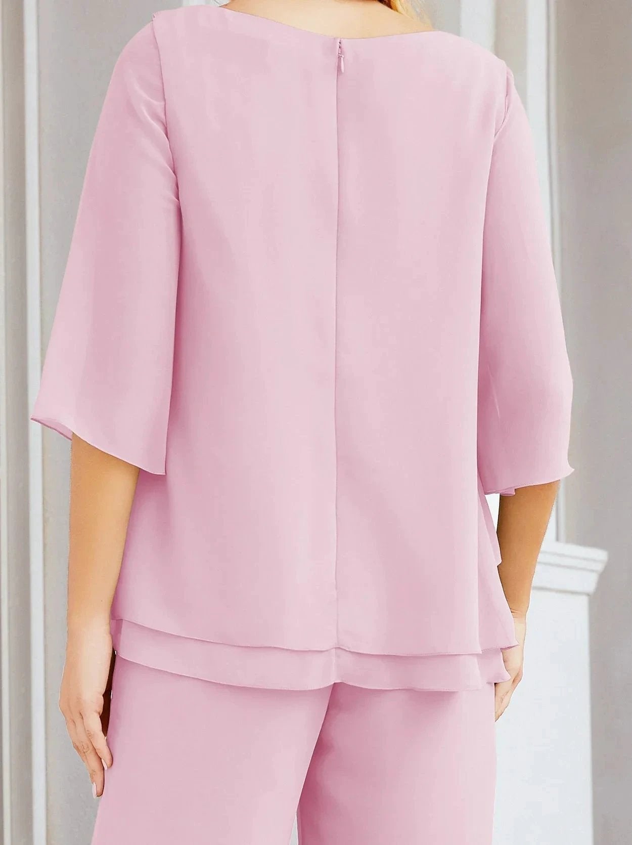 Sunnderly Elegant 2 Piece Mother of The Bride Dress Plus Size Pant Suits Ruffle Layers Sliver Housecoat SY28064
