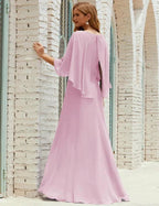 Sunnderly  Bridesmaid Dress Women Long Sleeve V-Neck Chiffon Formal Wedding Party Dress SY28018