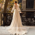 3D Flower Wedding Dress Lace Long Sleeve Women's Bridal Gownes Sexy V-neck Tulle Transparent A-line Dress Bohemia Robe Vestido