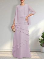 Sheath Scoop Floor-Length Chiffon Mother of the Bride Dress