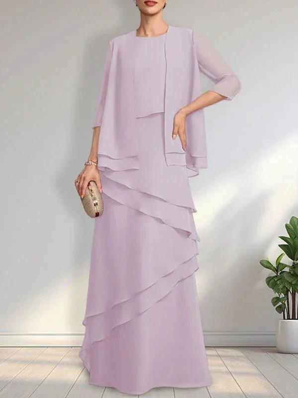 Sheath Scoop Floor-Length Chiffon Mother of the Bride Dress