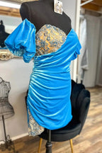 Black Velvet Sweetheart Beaded Short Cocktail Dress