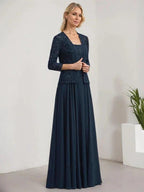A-line Square Floor-Length Lace Chiffon Mother of the Bride Dress With Sequins