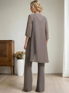 Separates Jumpsuit/Pantsuit Scoop Floor-Length Chiffon Lace Mother of the Bride Dress With Beading Sequins
