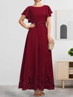 A-line Scoop Ankle-Length Lace Chiffon Mother of the Bride Dress With Sequins