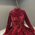 Burgundy Ball Gown Sequin Long Sleeve Quinceanera Dresses Y4442