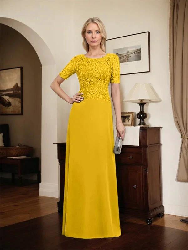 A-line Scoop Floor-Length Lace Chiffon Mother of the Bride Dress With Sequins