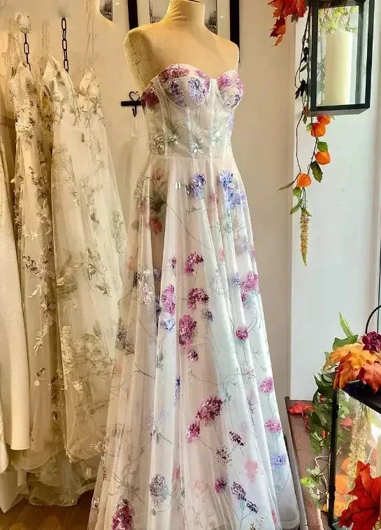 strapless a-line wedding dress with floral  Y6970