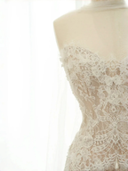 Pretty Strapless Tulle Lace Long A Line Wedding Dress,Formal Prom Evening Dress Y8686