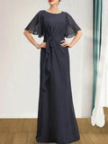 A-line Scoop Floor-Length Chiffon Mother of the Bride Dress With Cascading Ruffles Beading Sequins