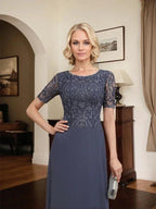 A-line Scoop Floor-Length Lace Chiffon Mother of the Bride Dress With Sequins