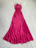 Charming Hot Pink Long Evening Gown Beaded Prom Dress Party Dress Y7526