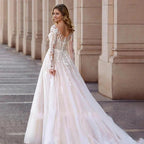 Sexy Lace Simple Elegant Mopping Wedding Dresses V-neck Long Sleeves Plain White Pretty Fascinating Bridal Gowns Backless 2023