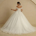 Ivory Beading Princess Wedding Dresses For Bride Off The Shoulder Sleeveless Women Glitter Ball Bridal Gown Robes