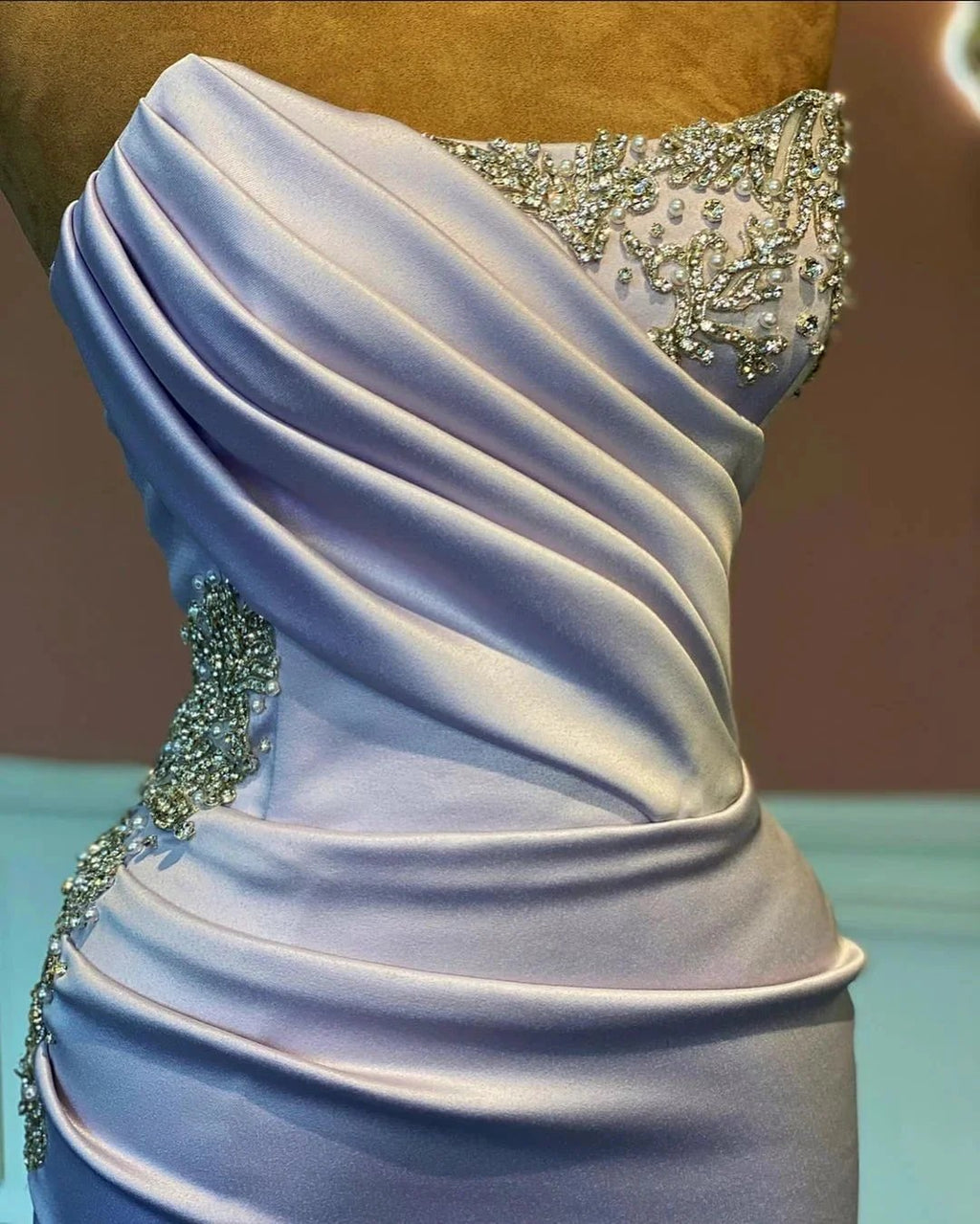 Split Front Strapless Mermaid Draped Long Prom Dress