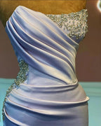 Split Front Strapless Mermaid Draped Long Prom Dress