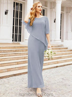 Sunnderly Formal Party Gown Dress Long Mother of The Bride Dresses with Ruffle Cape SY28026
