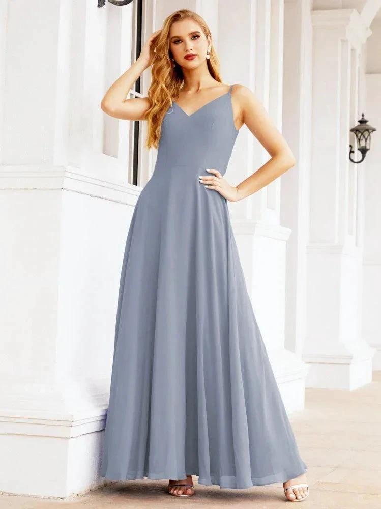 Numbersea Spaghetti Strap Bridesmaid Dresses V Neck Butterfly Back Fromal Evening Party Prom Gown 28036
