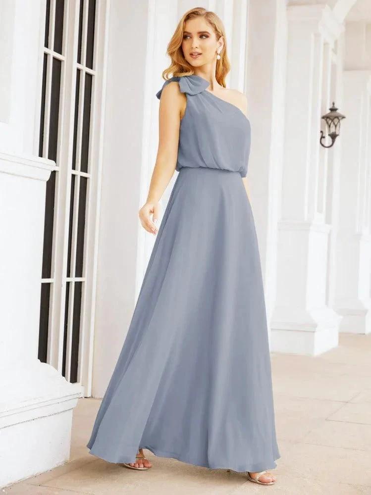 Numbersea Chiffon Ruffled One Shoulder Sleeveless Long Bride Dresses A-line Formal Evening Gown Side Split 28057