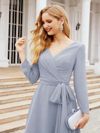 Bridesmaid Dress V-Back Waist Belt Mother of the Bride Wedding Guest SY28031