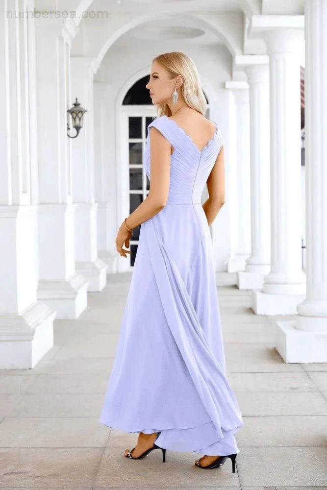 Ladies Chiffon V Neck Sleeveless Floor Length Bridesmaid Evening Dress Wedding Party Evening Dress 28126