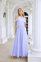 Ladies Chiffon Off Shoulder Swing Sleeve Front Slit Bridesmaid Evening Dress Wedding Party Evening Dress 28117