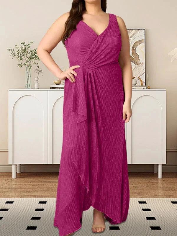 A-Line V-Neck Ruched Metallic Mesh Dress