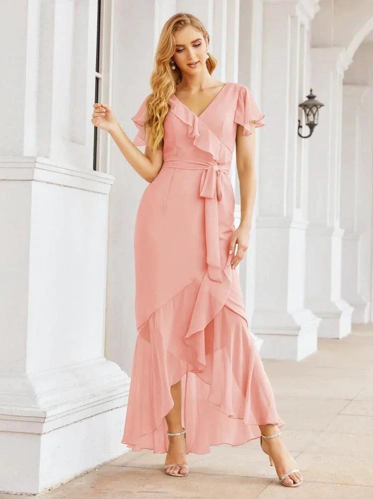 Numbersea Ruffled Bridesmaid Dresses Mermaid Formal Violin Evening Party Prom Gowns 28042