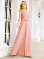 Numbersea Chiffon Ruffled One Shoulder Sleeveless Long Bride Dresses A-line Formal Evening Gown Side Split 28057