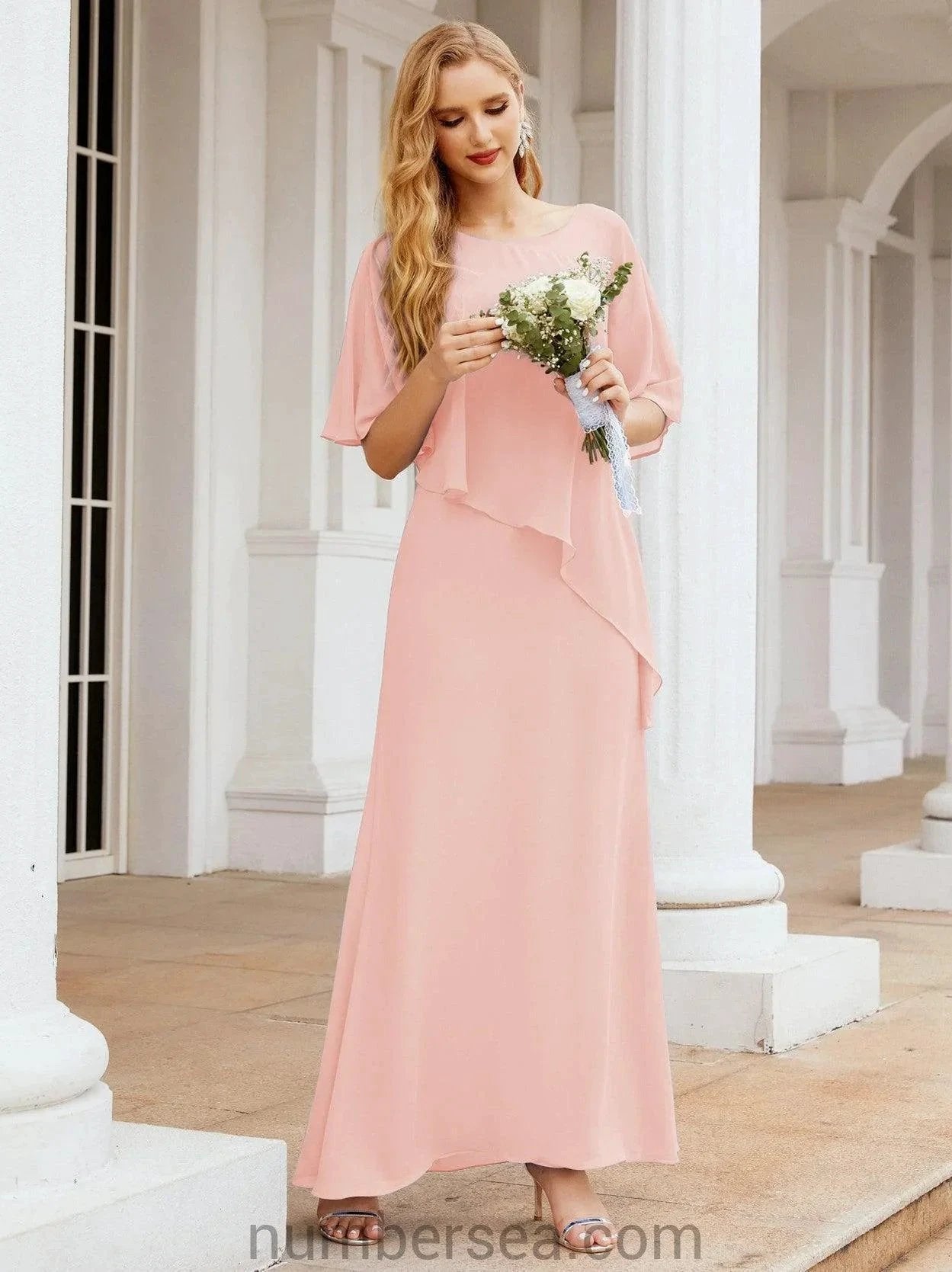 Sunnderly Formal Party Gown Dress Long Mother of The Bride Dresses with Ruffle Cape SY28026
