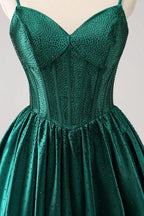 Cute Dark Green A Line Spaghetti Straps Ruffle Corset Short Homecoming Dress with Beading