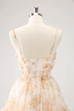 Cute Lilac A Line Cut Out Tiered Print Floral Homecoming Dress with Ruffles
