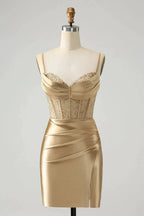 Gold Corset Short Homecoming Dress with Lace Up Back