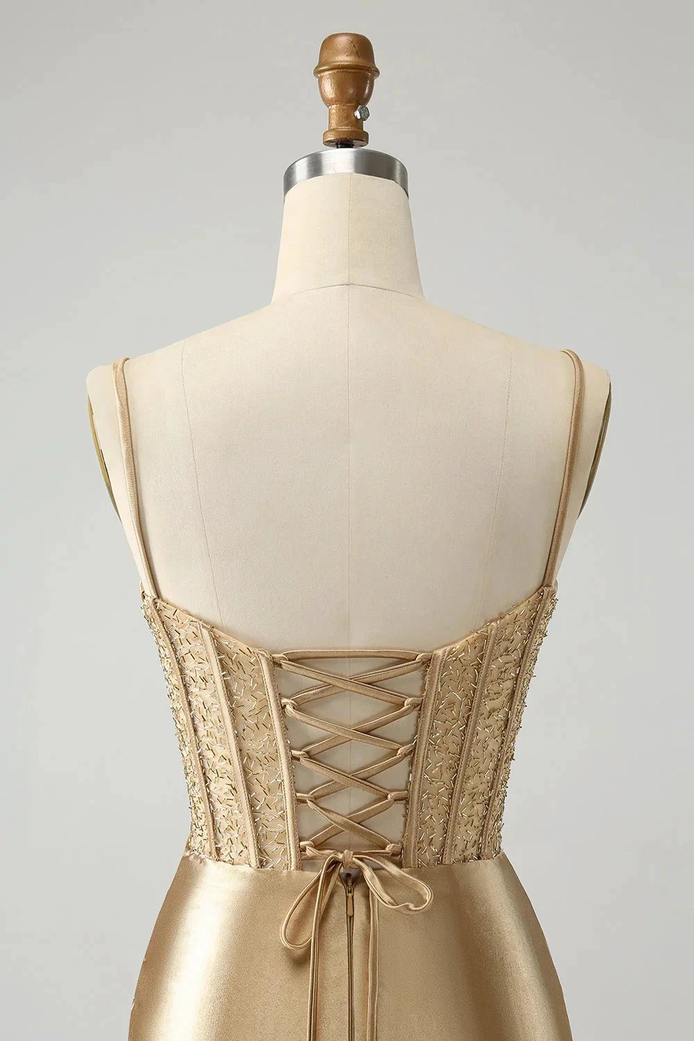 Gold Corset Short Homecoming Dress with Lace Up Back