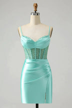 Gold Corset Short Homecoming Dress with Lace Up Back