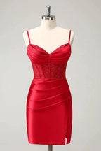 Red Corset Short Homecoming Dress with Lace Up Back