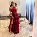 Livia |Sheath One Shoulder Tiered Lace Long Prom Dress