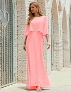 Sunnderly  Bridesmaid Dress Women Long Sleeve V-Neck Chiffon Formal Wedding Party Dress SY28018