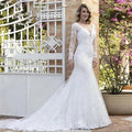 V Neck Wedding Dresses Mermaid Appliques Long Sleeves Bridal Dress Vestidos De Noiva Mariage Custom Made Vintage